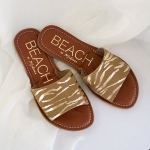 Beach By Matisse Cabana Slide Gold Zebra Suede Slide Sandals Size 9
